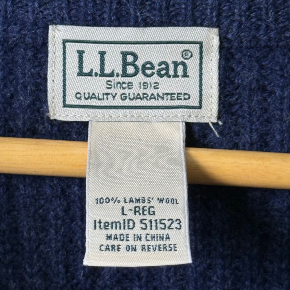 LLBean Lambswool Mock Neck Button Henley Pullover Sweater Grandpa Chunky Mens L - Picture 7 of 10